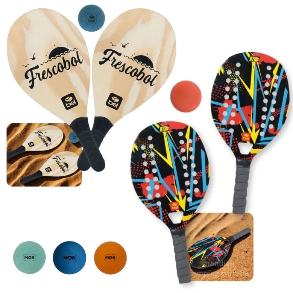 Kit Jogo Frescobol + 2 Raquetes para Beach Tennis + 5 Bolinhas