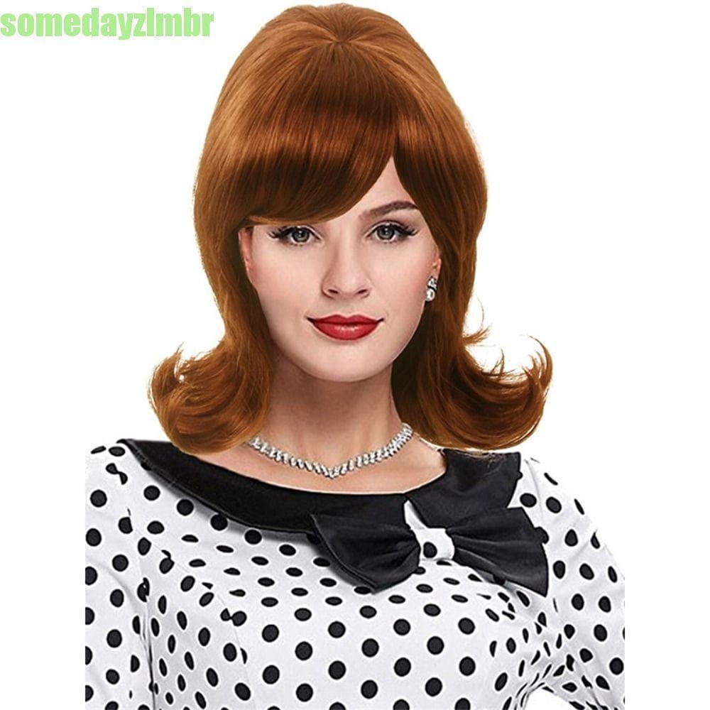 SOMEDAYZL0M Peruca Feminina Vintage Para Período , Curta Reta Sintética 50 60 70 Anos Com Franja Plana , Preta