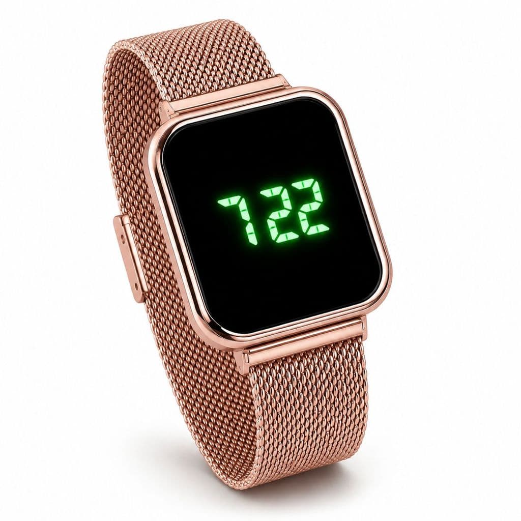 Relógio Digital Feminino Rosê Pulseira Magnética Led
