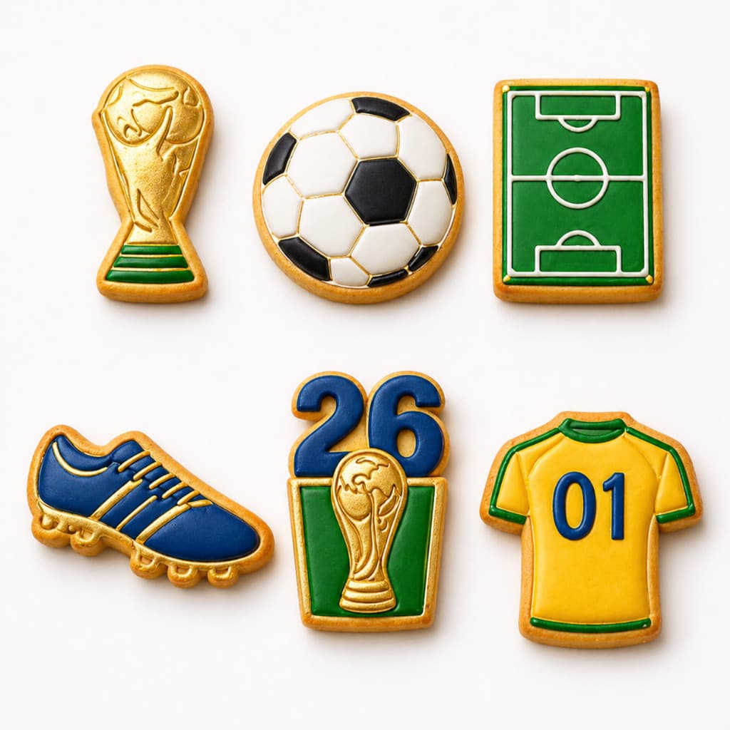 Kit 6 Cortadores Marcadores Biscoito Futebol Copa 2026 Pasta Americana Biscuit Massinha