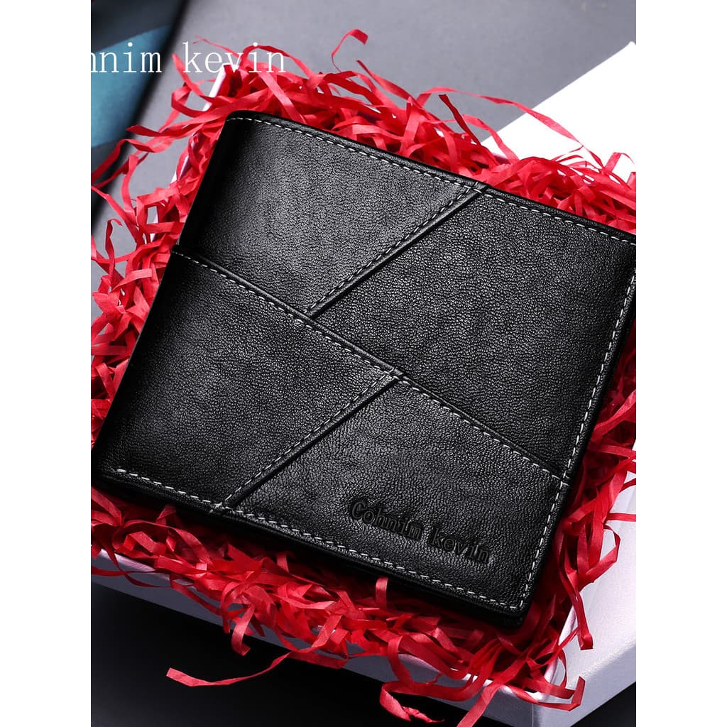 Cohnim kevin novo estilo carteira masculina de couro genuíno costura carteira primeira camada carteira de negócios caixa