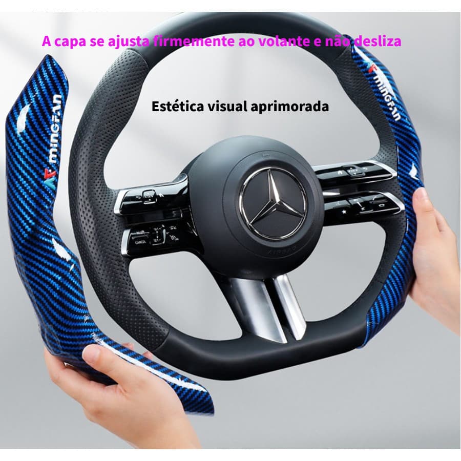 Capa de Volante Fibra de Carbono 38cm Universal Clipe Antiderrapante Versão Nova