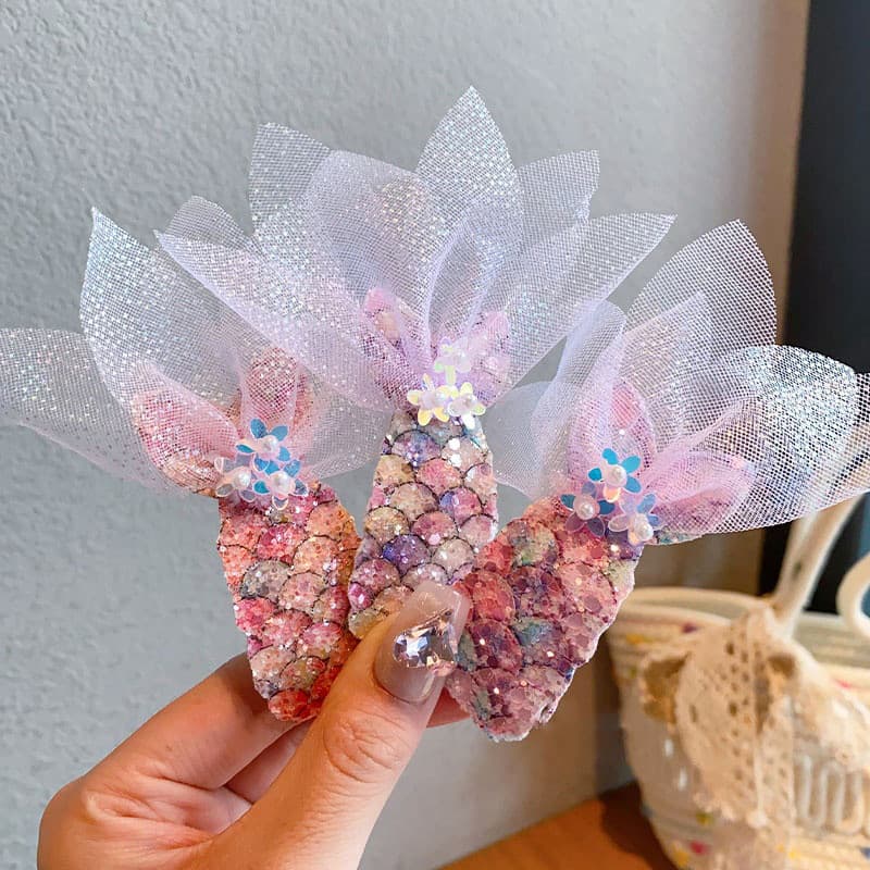 Crianças sereia cauda lantejoulas hairpin meninas franja cabelo quebrado bb clipe menina princesa volta cabeça hairpin H