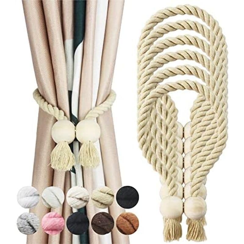 4 Pacote Cinza Cortina Magnética Tiebacks Algodão Mão Tecido Tieback Holdback Decorativo Tie Backs Para Cortinas Com Fiv
