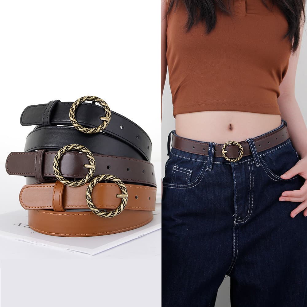 Cinto De Couro Vintage Para Mulheres Coreano Elegante Legal Simples Único Embodying Tendência