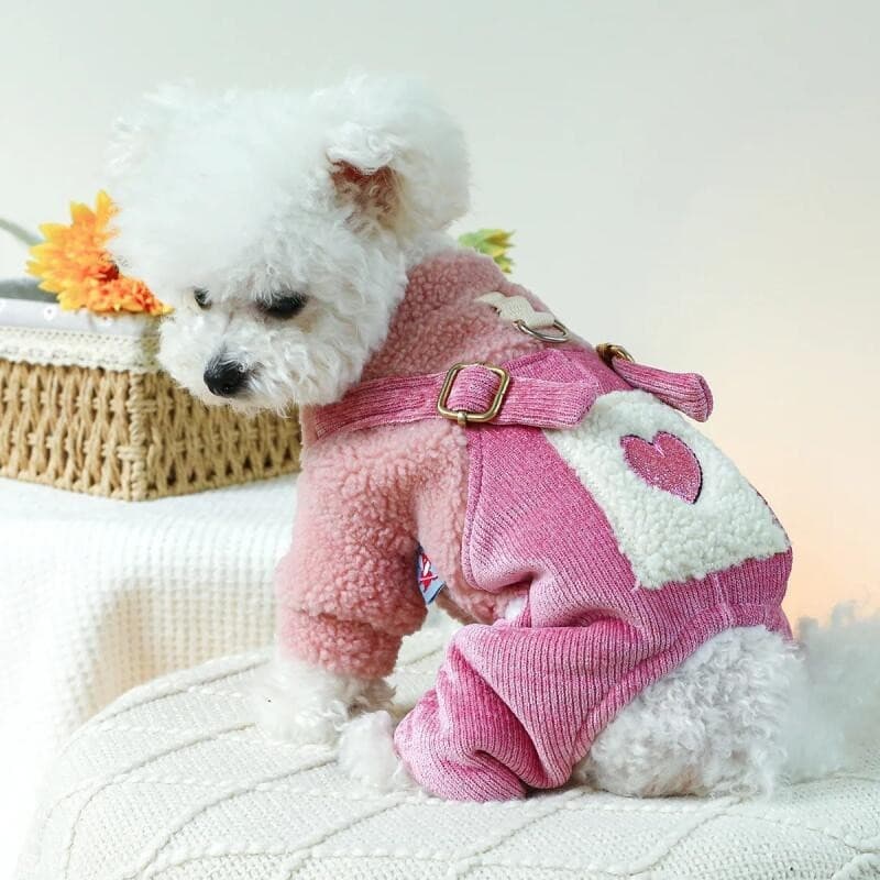 Amor Pele Inverno Geral Para Cães Rosa Arnês Jaqueta Com Calças De Veludo Shih Tzu Yorkies Quente Roupas Animais De Esti