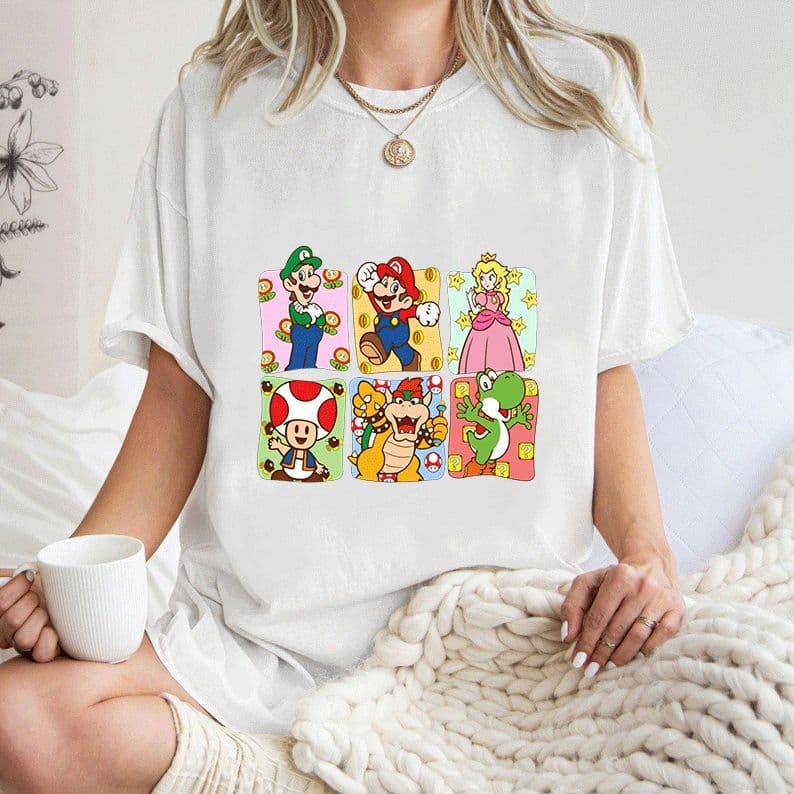 [Camiseta Premium em Algodão Puro]LA Feminina Curta Super Mario Bros Estilo Game Fans Infantil Dia a Dia