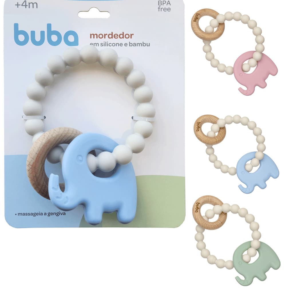 Mordedor Elefante em Silicone e Bambu Buba Alívio da Dentição com Estímulo Sensorial
