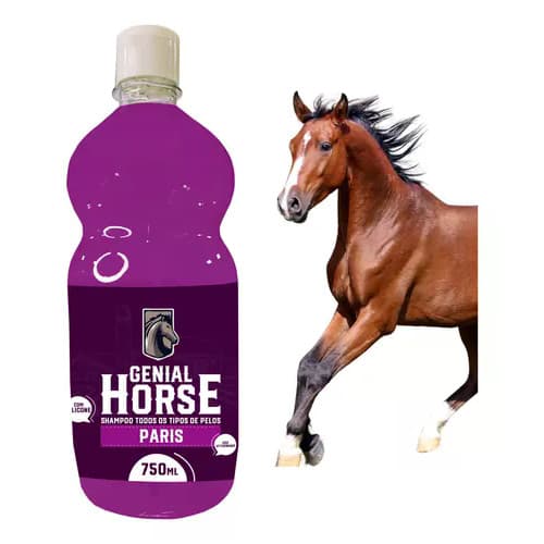 Shampoo Genial Horse Paris Limpeza Profunda Brilho Intenso Aroma Duradouro p/ Todos os Tipos de Pelos de Cavalos - 750ml