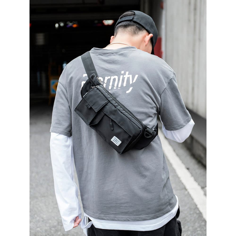 ABOYS Bolsa mensageiro masculina Street Wear Bolsa de cintura funcional Bolsa de peito de grande capacidade Bolsa de omb
