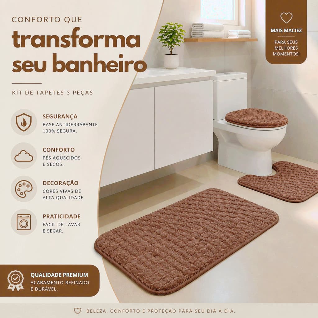 Tapete de Banheiro Super  Macio Premium Felpudo Antiderrapante Kit3 Peças Absorvente Luxo ATACADO