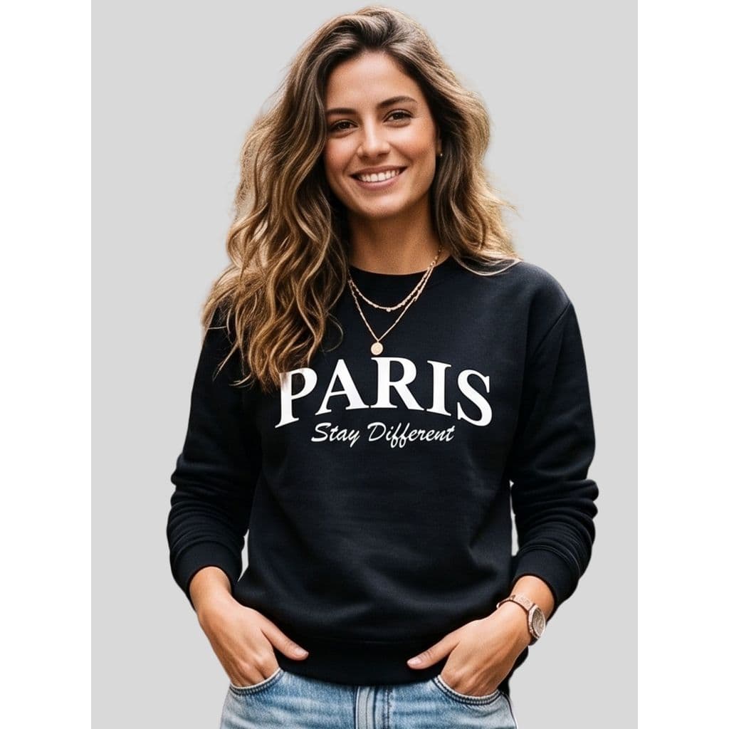 Blusa de Moletom Feminina Peluciada 3 Cabo Estampada PARIS Stay Different Outono/Inverno Blusa Feminina  de Qualidade