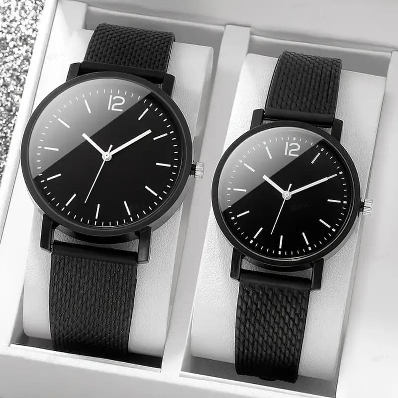 2 Peças Novo Relógio De Casal Elegante Preto Simples Quartzo