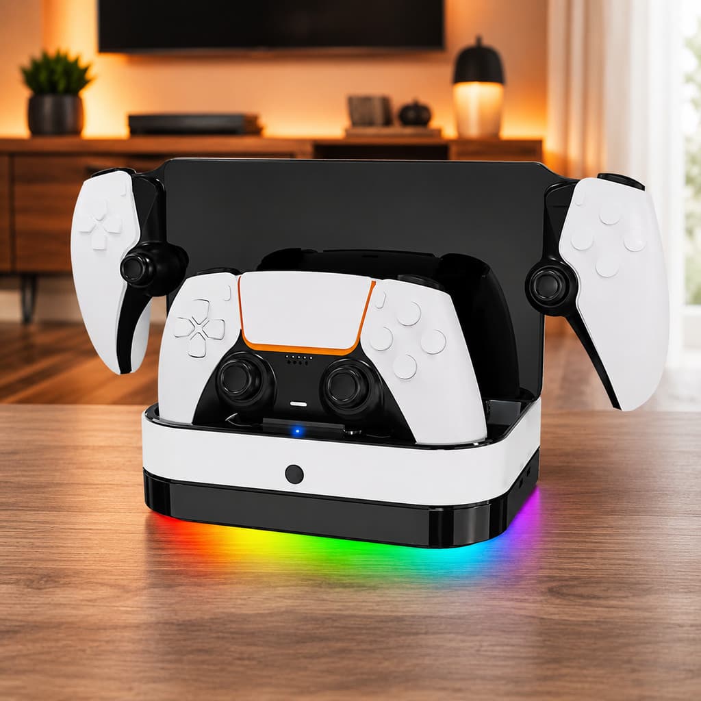 Suporte Carregador Para Controle P5 Portal Base USB Tipo C Com LED Colorido KP-LC03