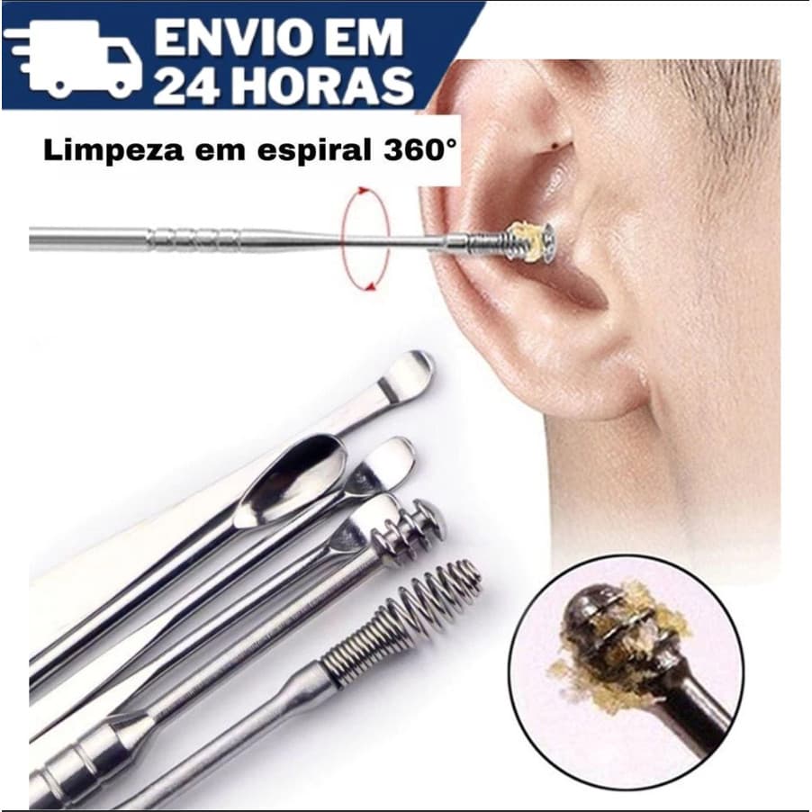 Kit 6 Peças Limpador de Orelha Em Aço Inoxidável Portátil Para Remoção De Cera De Ouvido