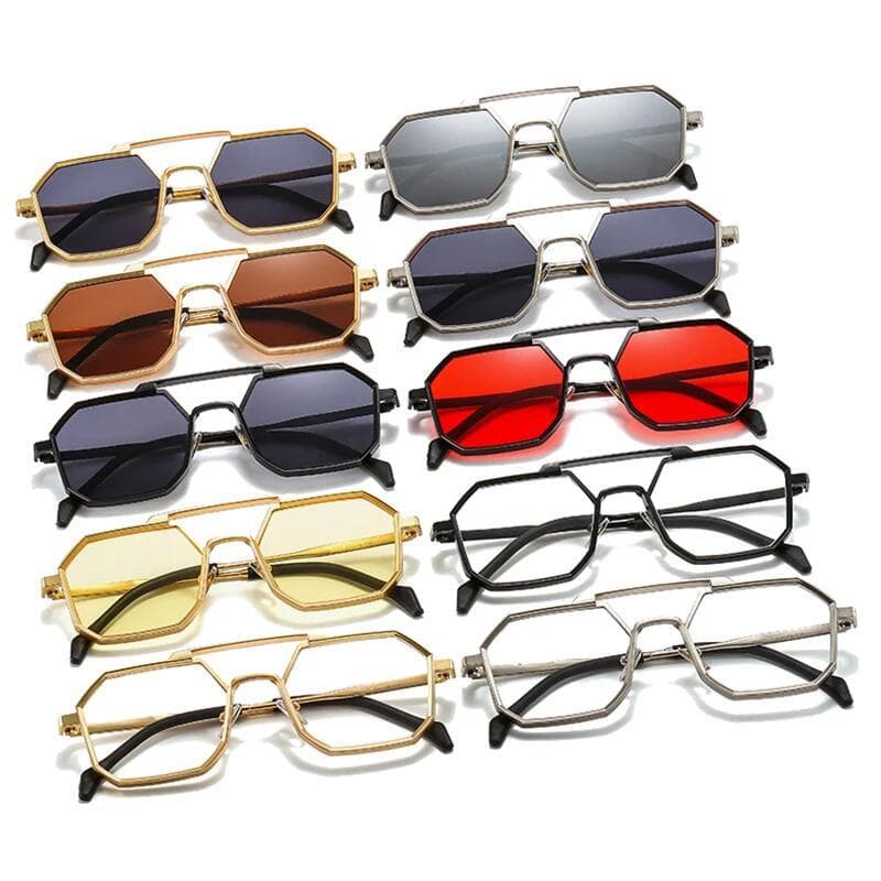 Óculos de Sol Quadrados de Metal para Mulheres, Estilo Fashion, Lentes Espelhadas Transparentes, UV400, Óculos de Sol Ve