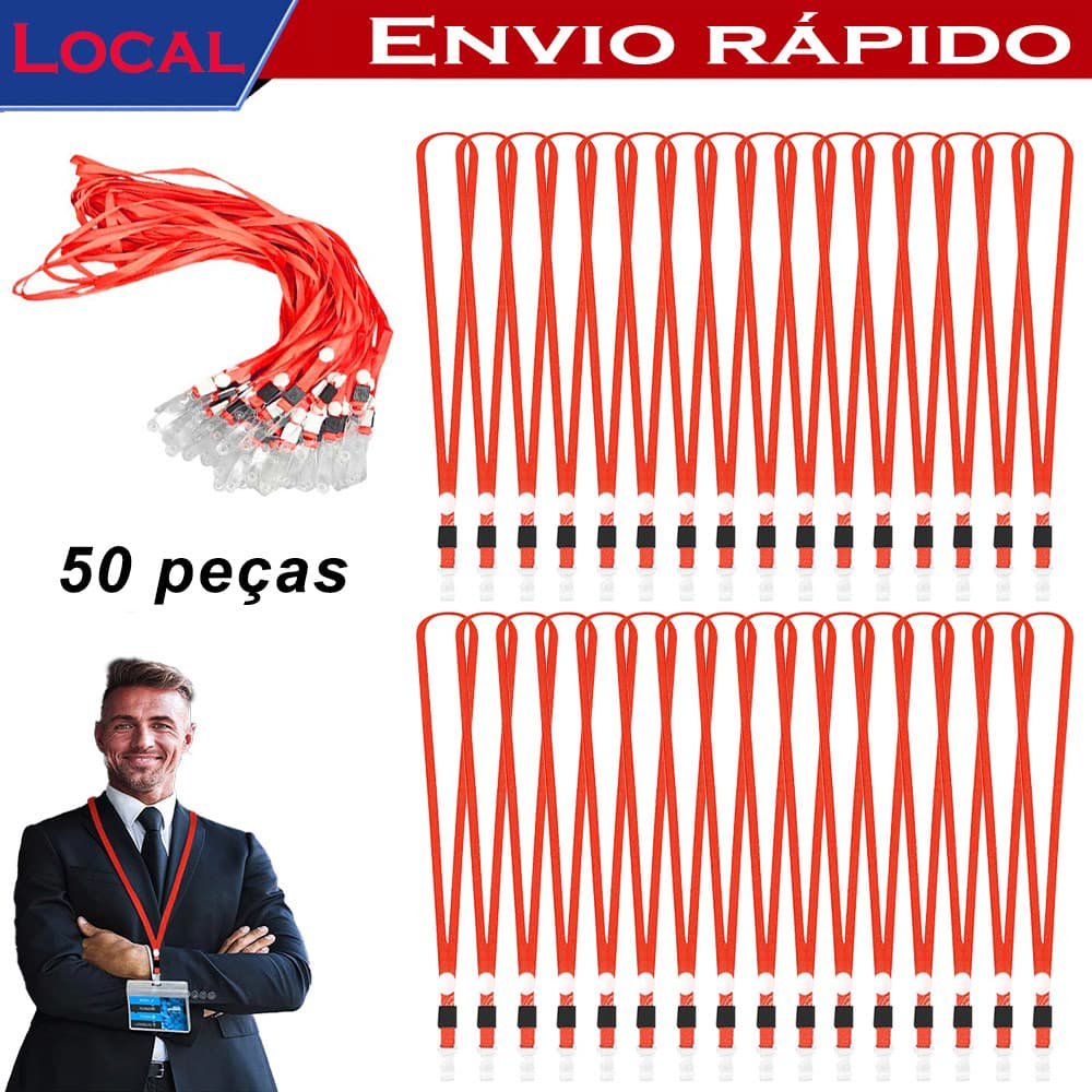 50 peças Cordão crachá,cordões planos segurança a granel de 45 cm,Vermelho,para crachás identificação,etiqueta nome