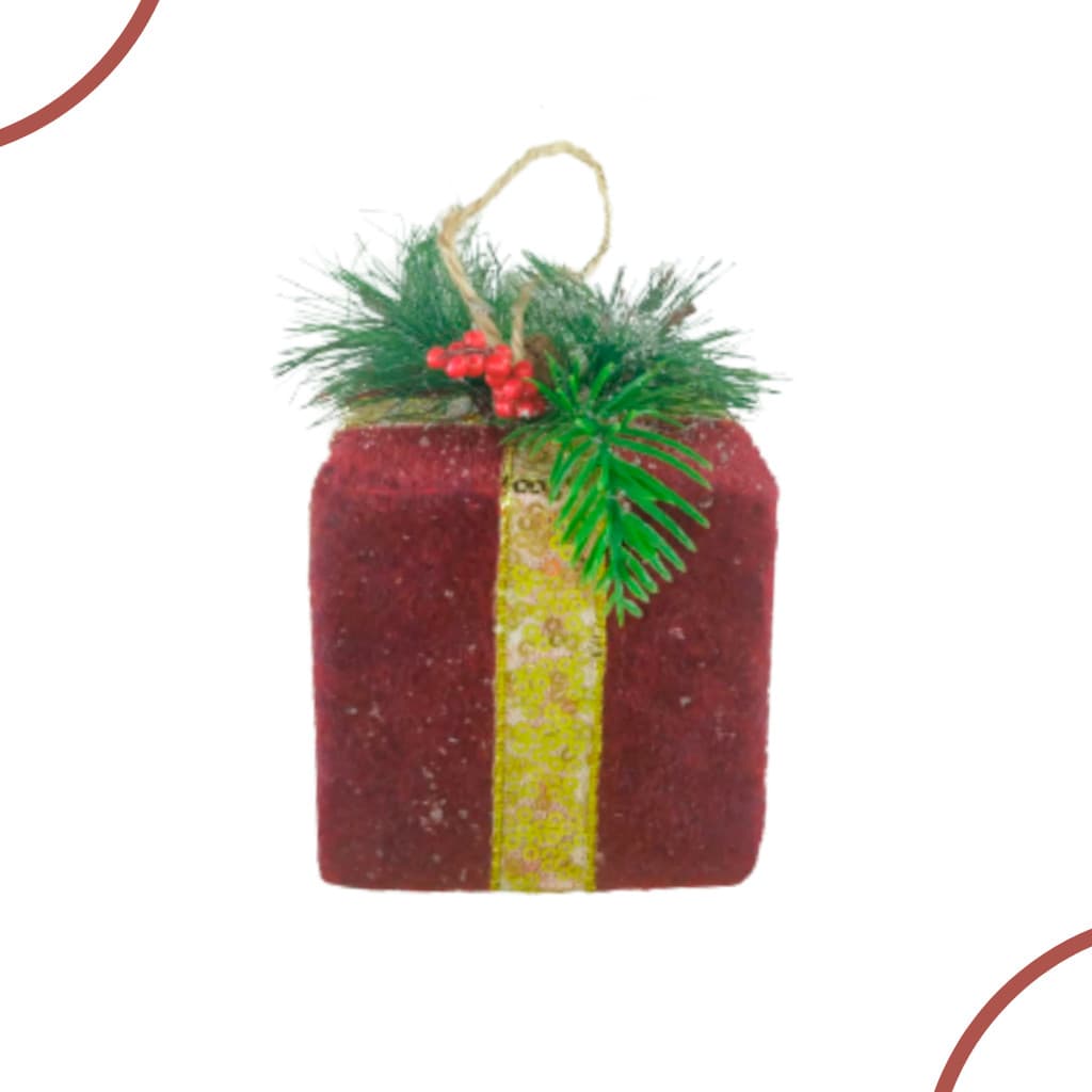 ORNAMENTO CAIXA PRESENTE VERMELHA 8 CM DECORAÇÃO/ENFEITE DE NATAL