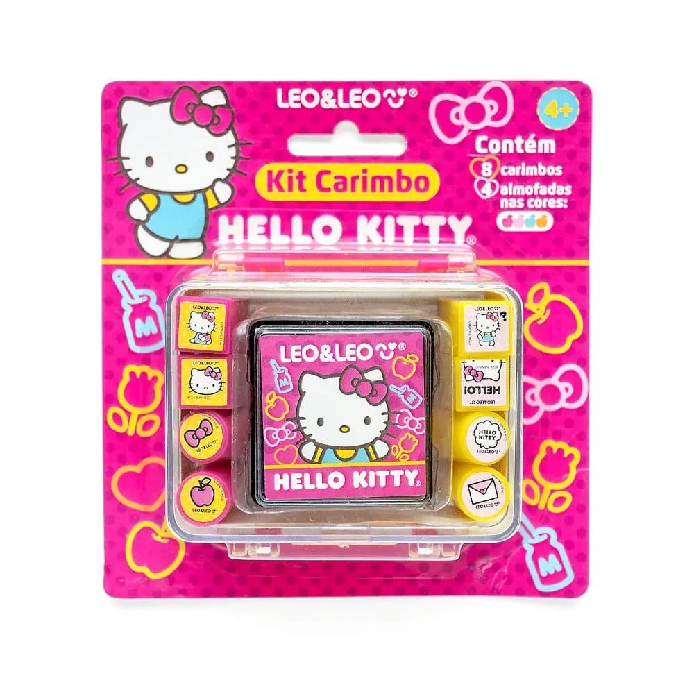 92097 - Kit Carimbo Hello Kitty - Maleta com 8 Carimbo + 1 Almofada - LeoeLeo
