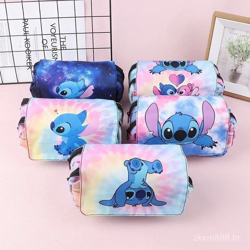 Estojo de Lápis Bouti Stitch Lilo & Stitch Impressão Bolsa de Caneta Suprimentos Escolares para Estudantes Grandes Borra