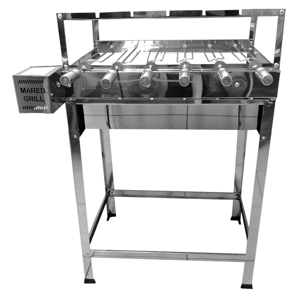 Churrasqueira Giratória Grill 6 Espetos Inox Motor Caçamba