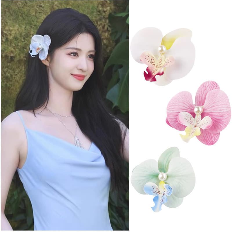 Presilha Clipe De Cabelo Flor Orquídea Pérola Elegante Coreano