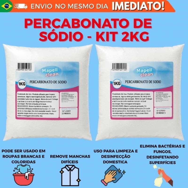 Percarbonato Alto Poder de Limpeza limpa roupas brancas e coloridas -2kg