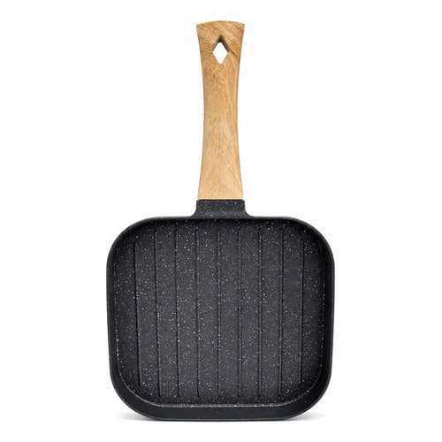 Frigideira Grill Gourmet Ferro Premium- Cabo Madeira Chapa