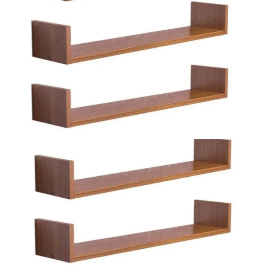 Kit 4 Prateleiras Nicho em U Freijó Multifuncional 60x15x10 – Suporte para Livros Jogos Decoração