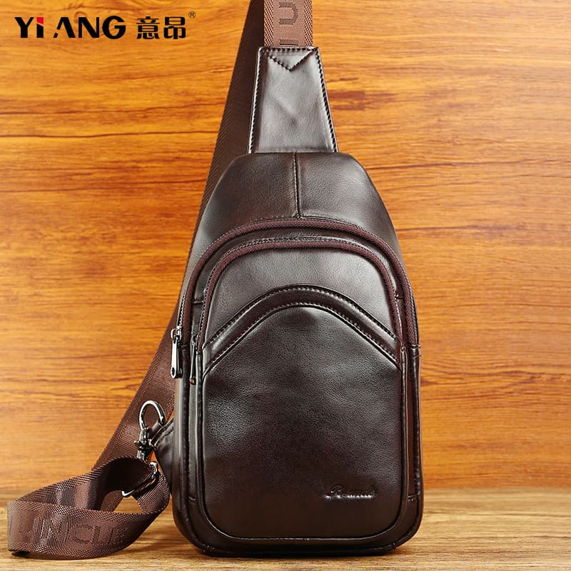 Novo estilo bolsa de peito masculina bolsa mensageiro couro genuíno Cross-body mochila primeira camada de couro pequena