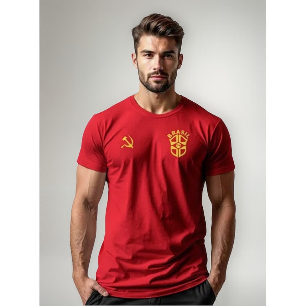 Camiseta Copa Brasil Tropical Vermelha Futebol Comunista Comunismo Camisa Envio Imediato
