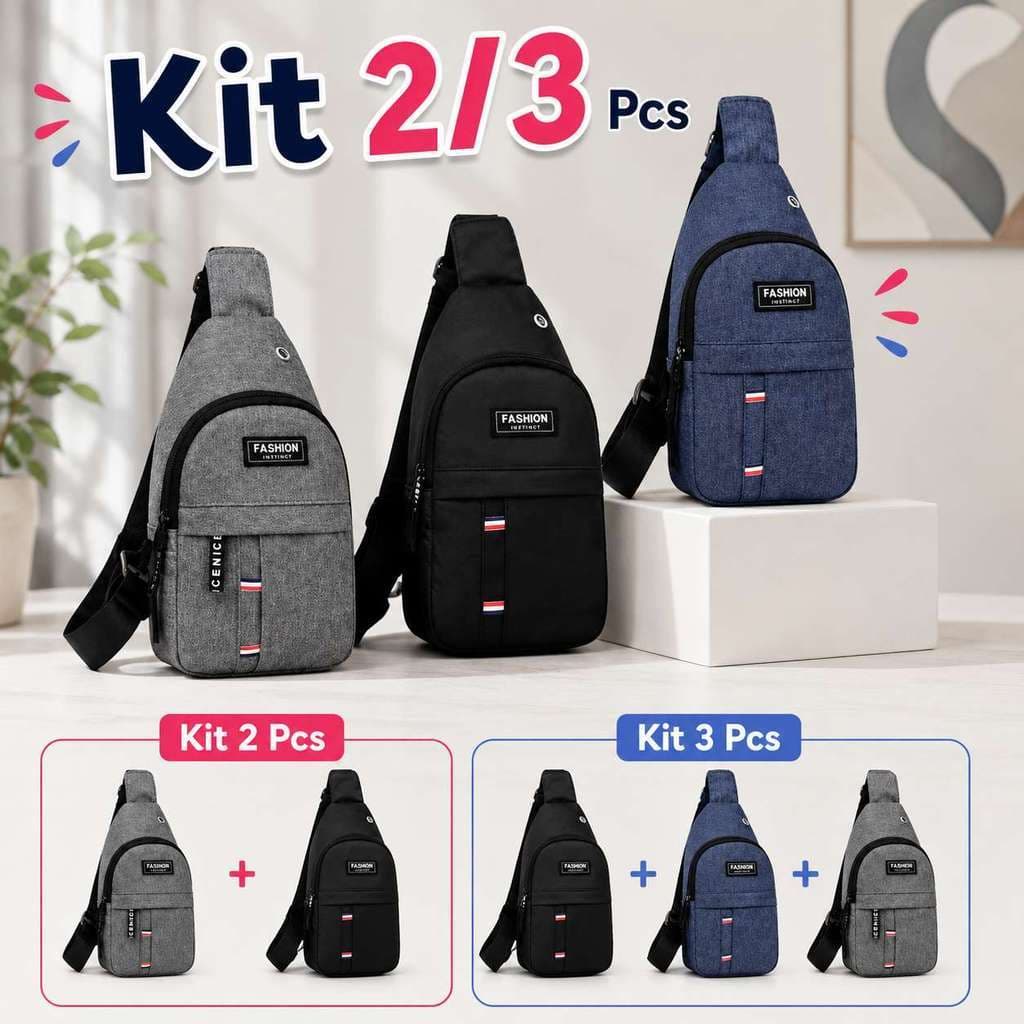 KIT 2/3 Bolsa Mochila De Peito Tiracolo Pochete Bolsa Impermeável Transversal Masculina