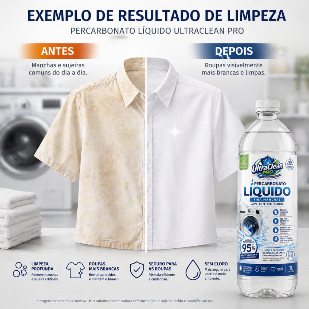 Percarbonato de Sódio Líquido Ultra Clean Pro - Alvejante Remove Manchas Mais Difíceis Sem Cloro