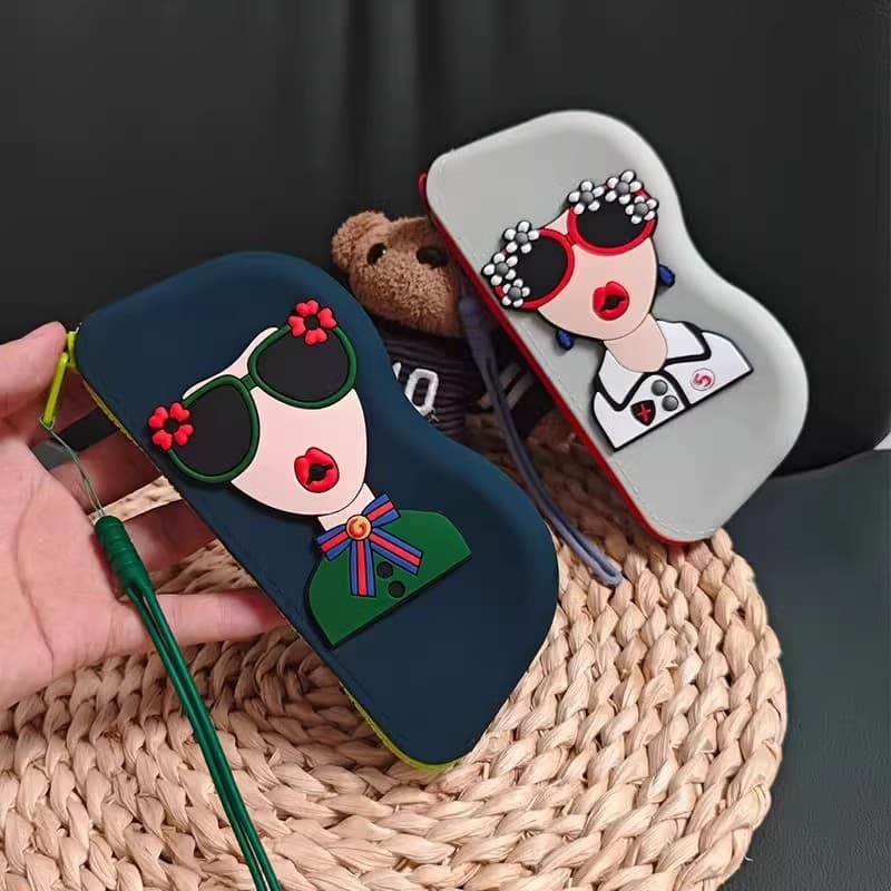Saco de óculos de Silicone macio feminino de alto valor bonito grande espaço pode pendurar saco de viagem resistente a c