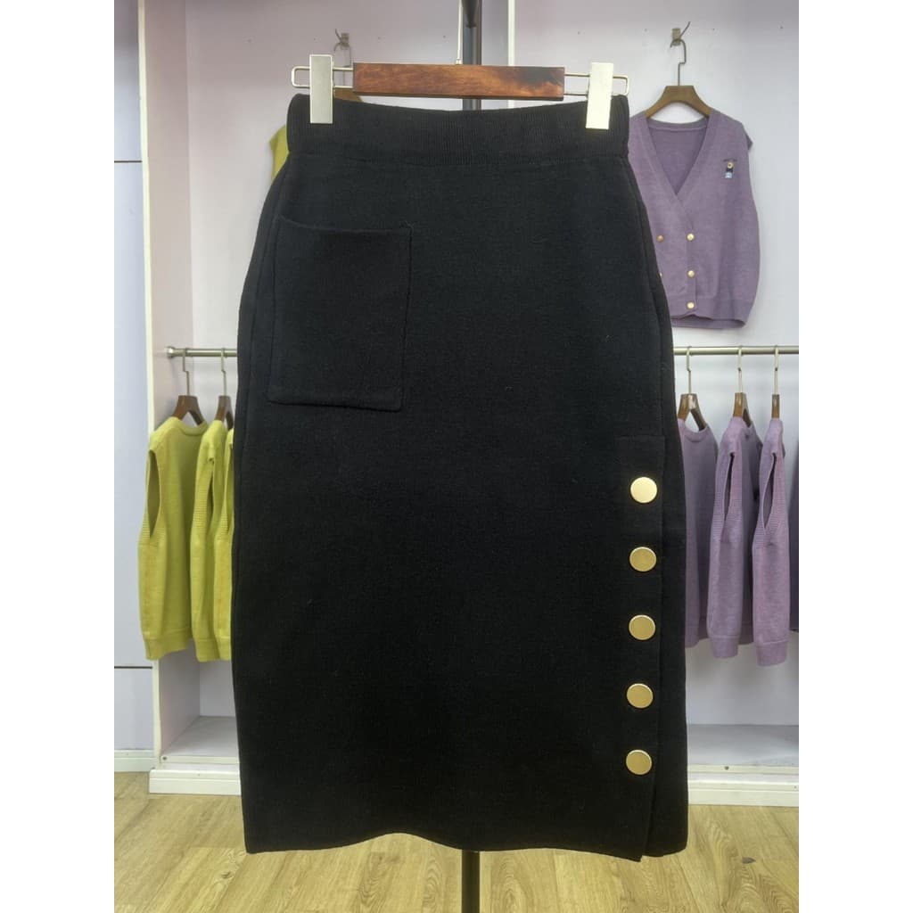 882 2024 outono inverno novo estilo versão coreana frente fenda bolso cintura elástica saco Hip saia elegante saia femin