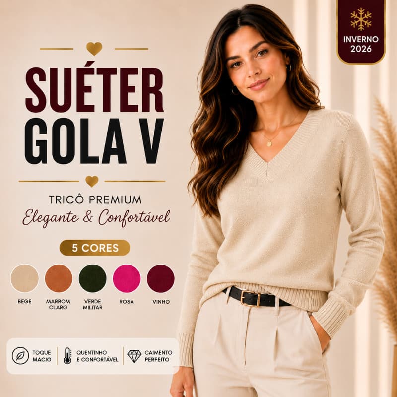 Blusa Feminina Manga Longa Gola V com Conforto e Estilo Sueter Tricô Básico |5067| Promoção
