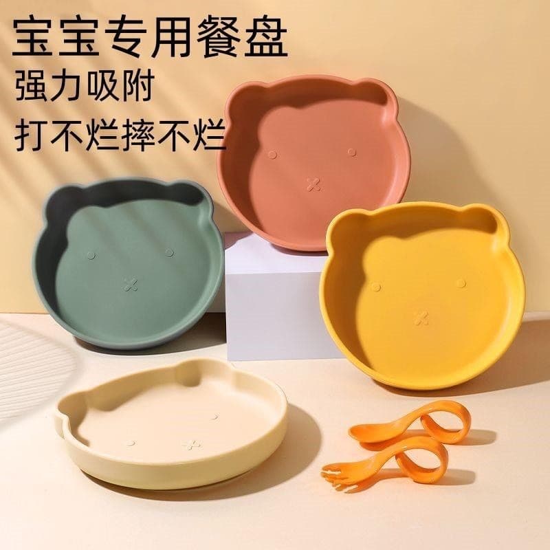 Tigela de Silicone para crianças, tigela de comida complementar, prato de jantar infantil, talheres de bebê, ventosa de