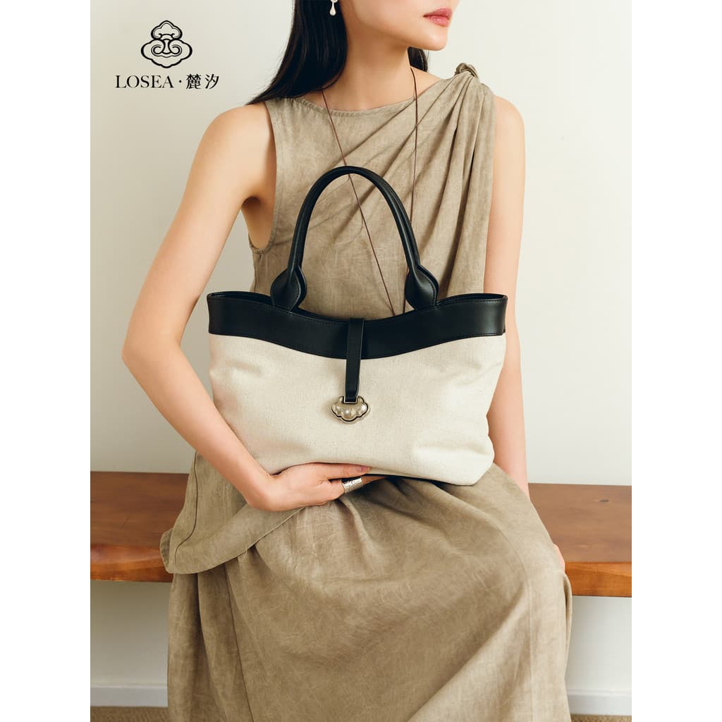 LOSEA LOSEA < Ruyi · Song Zhi > Bolsa Tote feminina de linho e algodão de primeira camada 2026 novo estilo