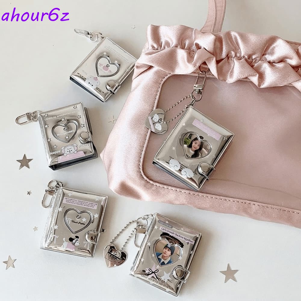 AHOURZ Mini Álbum De Fotos , Livro Portátil De Armazenamento De Cartões Fotográficos De Bolso Transparente , Pingente De