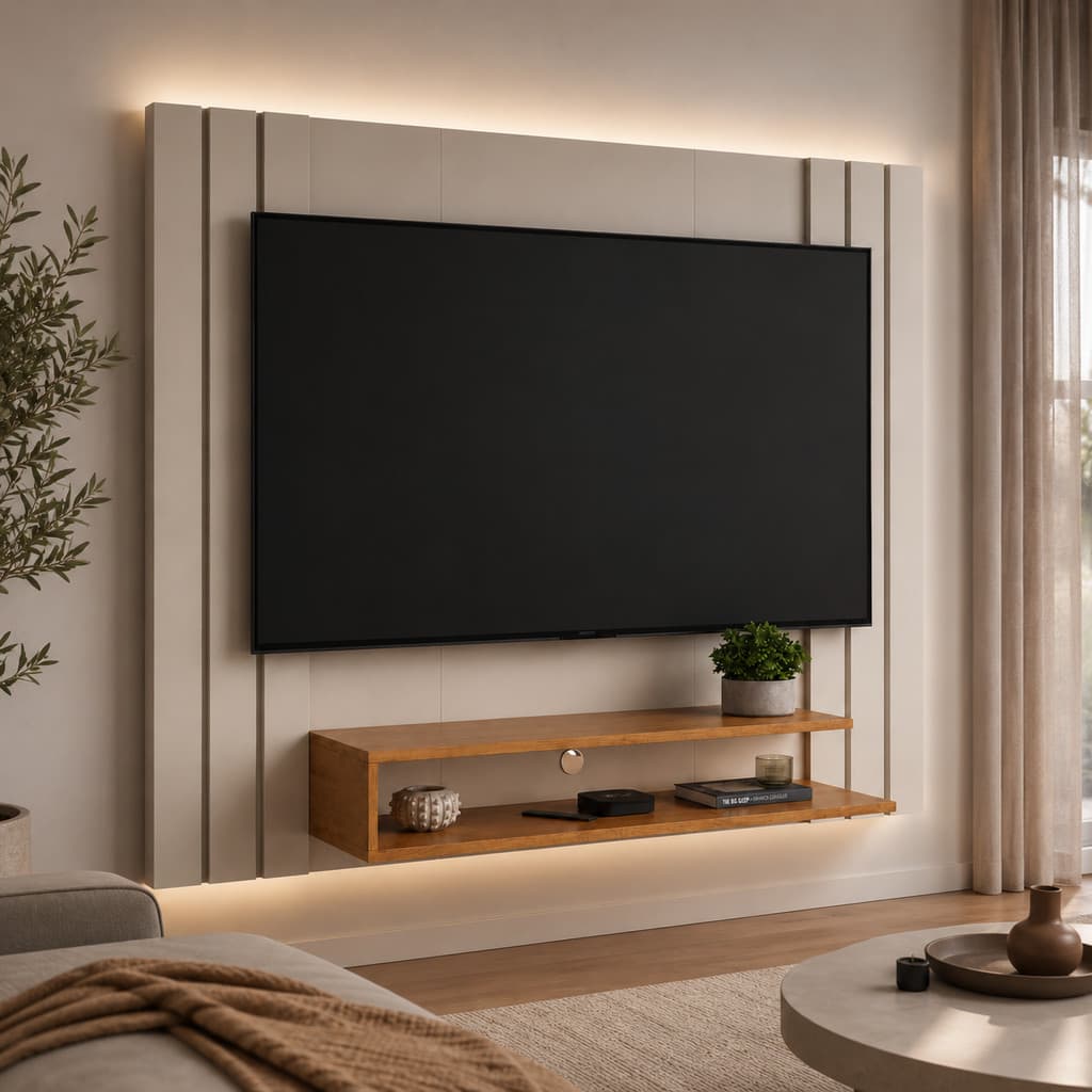 Painel para TV 50 Polegadas Sala Ripado com Nichos – Design Moderno e Estrutura em MDP