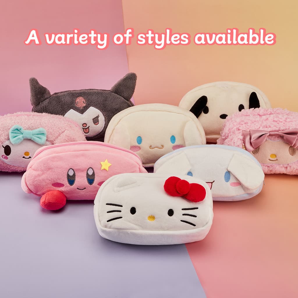 Estojo de lápis plush kawaii, grande capacidade, ideal para escritório e material escolar.