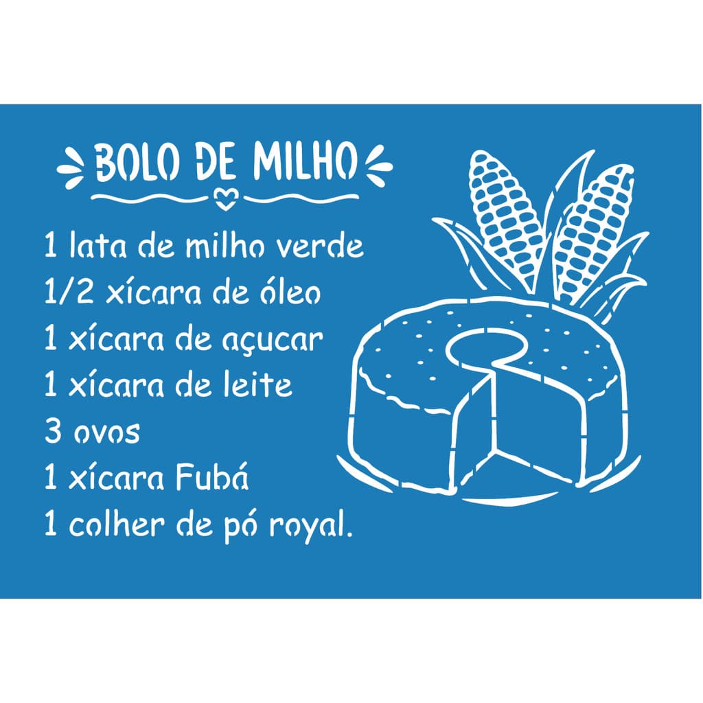 Stencil Receita de bolo de milho São joao festa junina estencil pintura tecido cozinha pano de prato