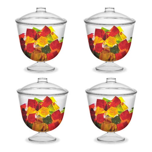Kit C/4 Taça Acrílico C/ Tampa 15x15cm  Balas Doces 1500ml