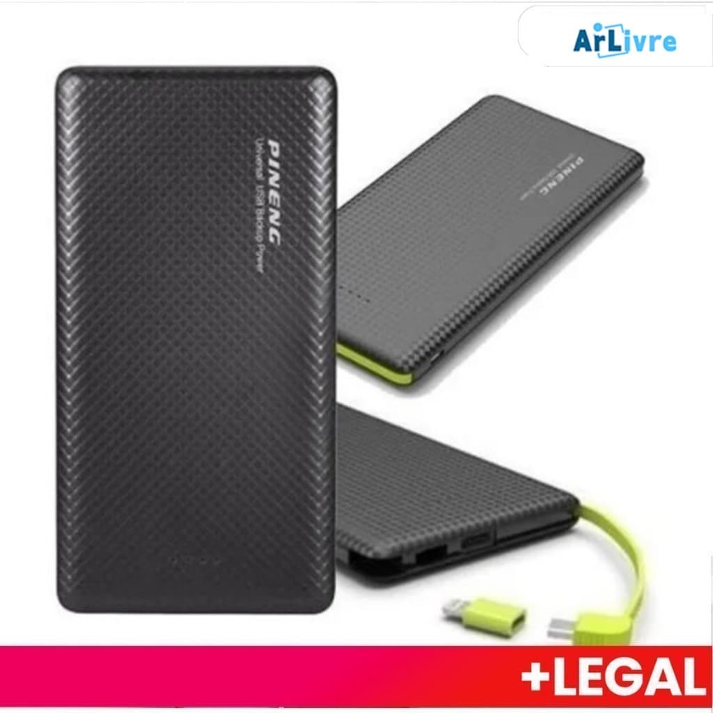 Carregador Portátil Pineng Power Bank 10.000mah com adaptador iPhone, V8