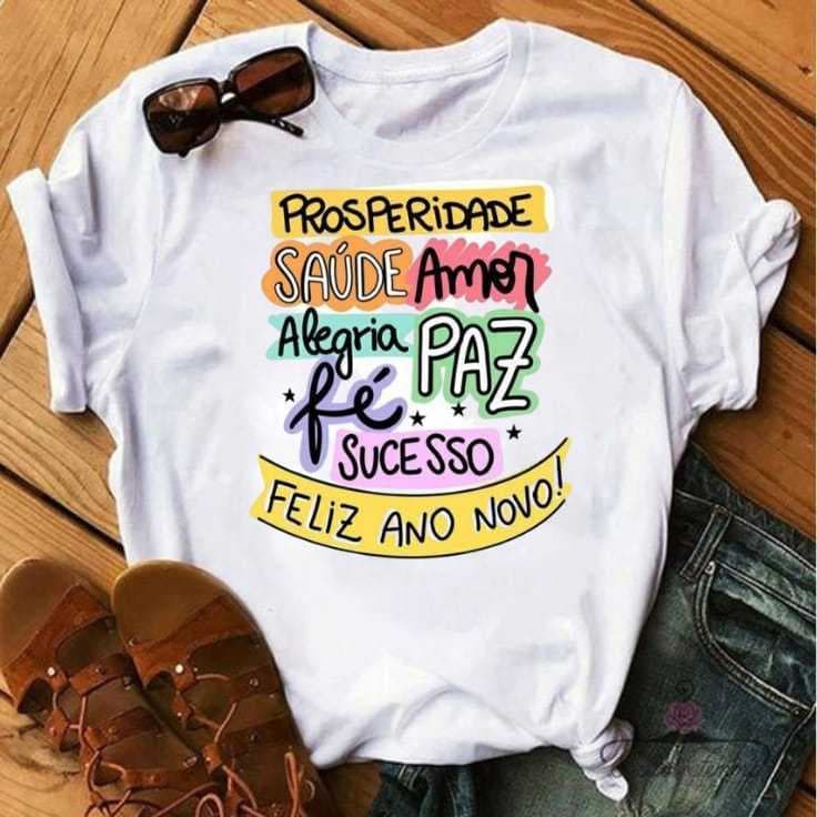 Camiseta T-shirt Estampa Reveillon Feminina Ano Novo Camiseta 100% Algodão Malha Premium ENVIO IMEDIATO