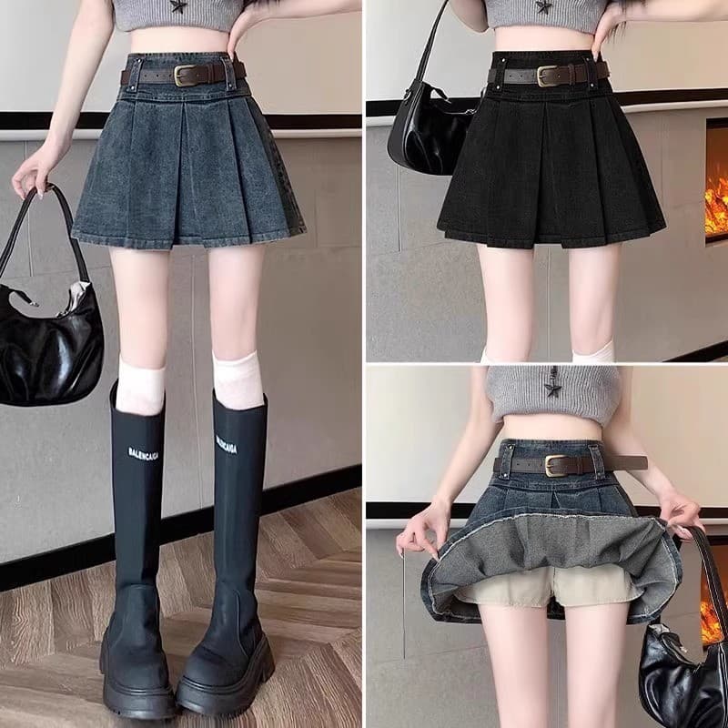 Saia jeans meia saia feminina 2025 saia plissada saia curta linha saia alta meia saia 12.12