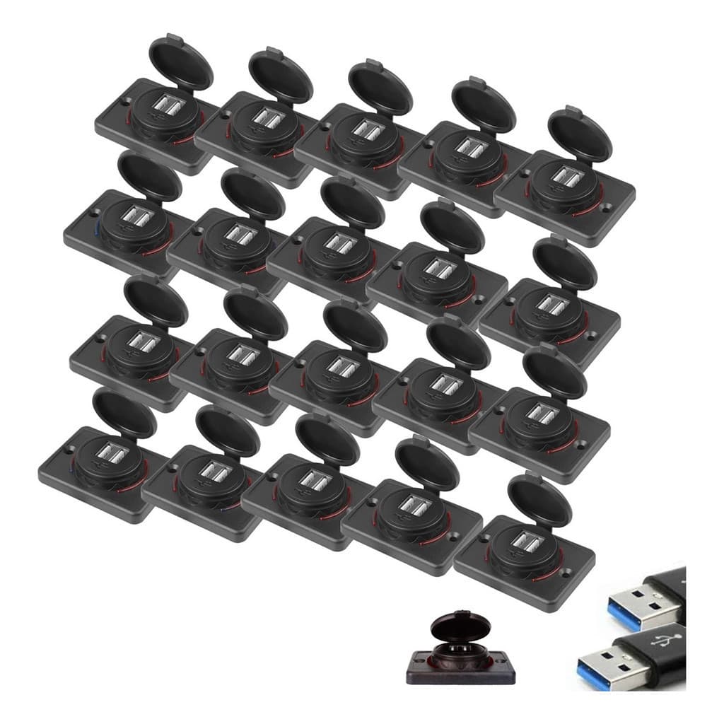 20 Adaptador Tomada Usb Duplo 5a Carregador  12/24v Onibus SAÍDA P CABO USB CARREGAR CELULAR