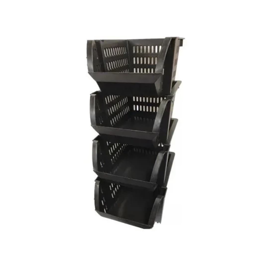 Kit 5 Cestos Gaveteiro Empilhável Bin Plástico Preto OFERTA