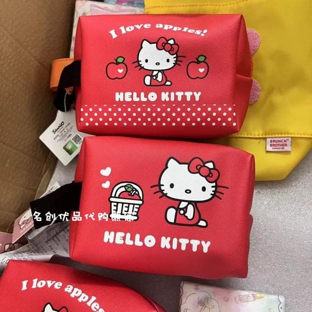 MINISO hello kitty Apple Season Series Bolsa cosmética quadrada Armazenamento multifuncional olá kitty