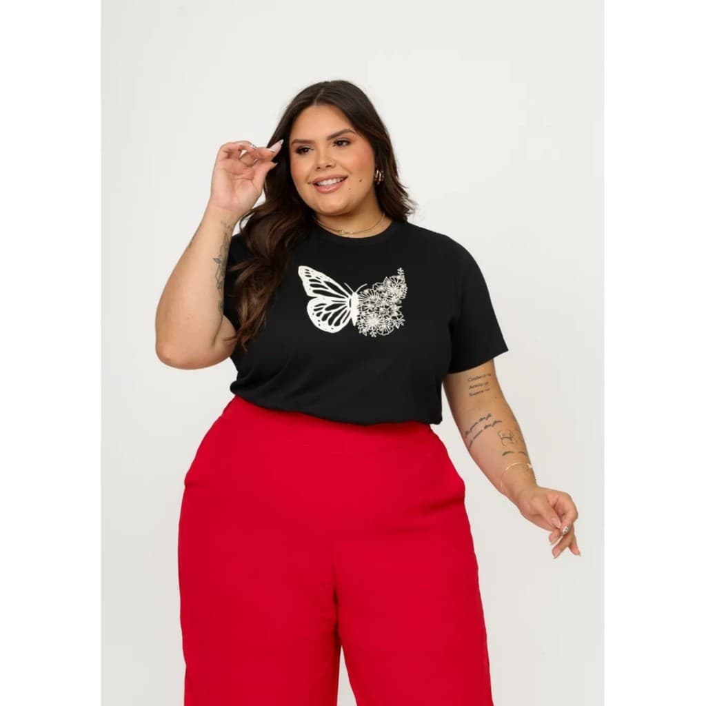 BLUSA FEMININA  PLUS SIZE BORBOLETA COM PEROLAS